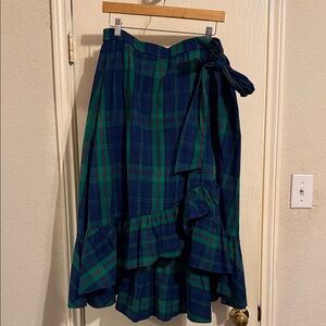 Plaid Ruffle J Crew Skirt in Blue and Green - size L